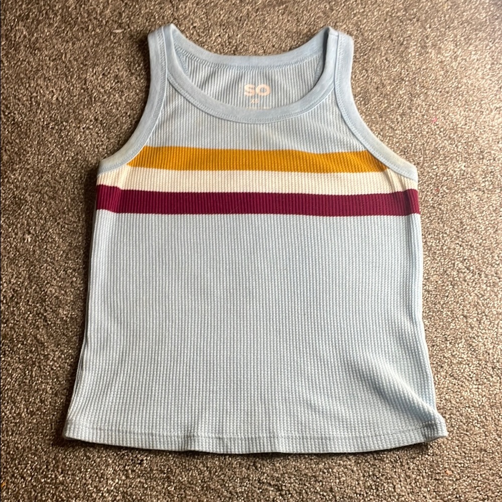 SO White and Yellow Ribbed Sleeveless Tank Top